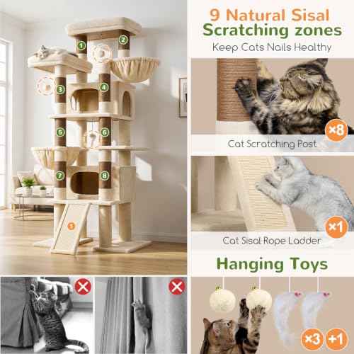 Giant Tall Heavy Duty Cat Tower for Indoor Large Cats (Beige / 75 inch)