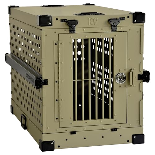 Aluminum Collapsible Dog Crate (Tan / 40.6"L x 25.2"W x 28.9"H)