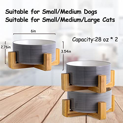 Ceramic Cat Dog Bowl Set with Stand (Grey White / Medium Size Dog Bowls 850ML*2)
