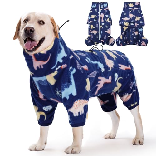 Large Dog Clothes Soft Fleece Pullover Pajamas (3XL / BlueDinosaur)