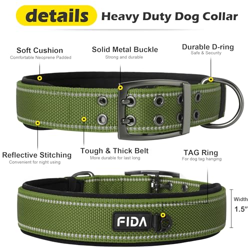 Heavy Duty Dog Collar for Large Dogs with Metal Belt Buckle (X-Large(24"-28") / Military Green)