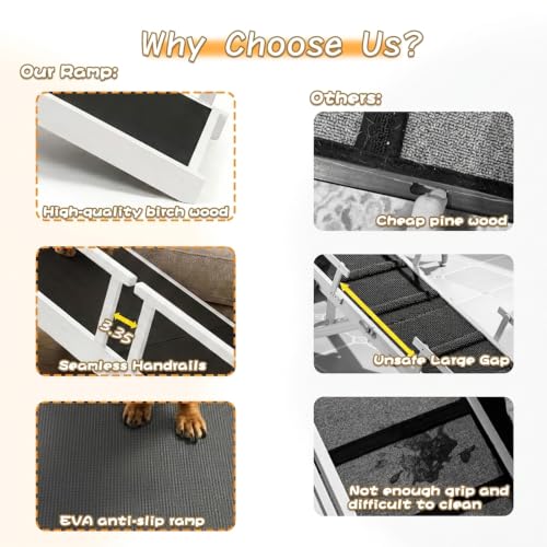 73" Dog Ramp for Bed&Couch (White / 73.2"L x 25"H x 15.7"W)