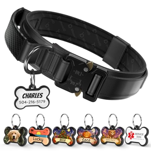 Personalized Tactical Dog Collar with Custom Photo Name for Medium Dogs (Black / M: Fits Neck 14.5"-18.5")