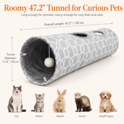 Geometric Straight Cat Tunnel with Plush Inside (Extra Large Straight Tunnel)