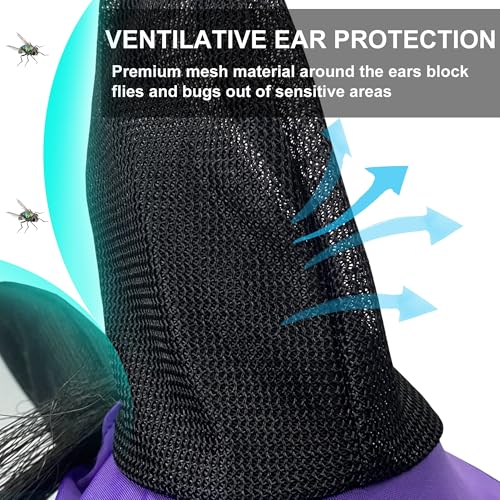 Elastic Fly Mask for Horse with Ear (Violet / Cob (Medium))