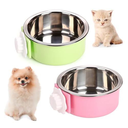 Crate Dog Bowl (2 PCS / Size: M (Green, Pink))