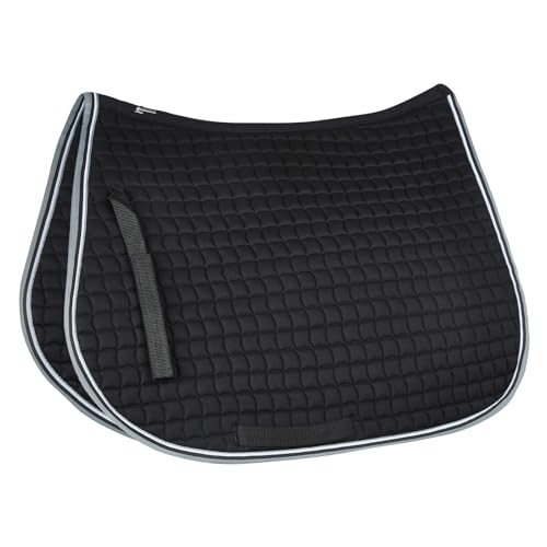 Adepto Padded All Purpose Quilted Equestrian Saddle Pad for Horses with Two (Black / Pony)