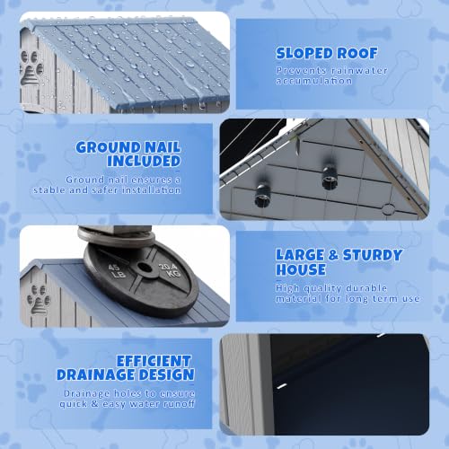 Dog House Resin Indoor Outdoor Large Dogs Shelter (Classic Blue / Large Dog: 38 Inch)