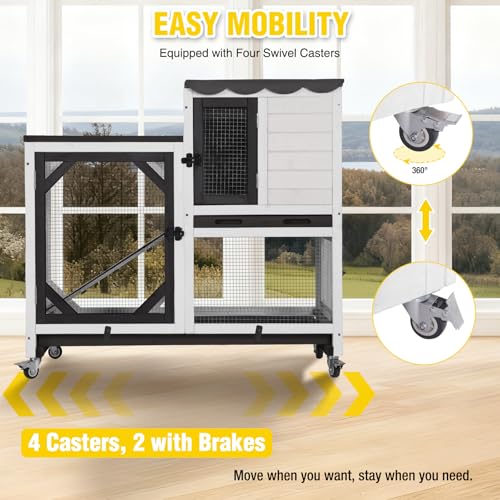 2 Story Large 39.3" Rabbit Hutch (Black/White / 39.3"L x 22.0"W x 36.8"H)