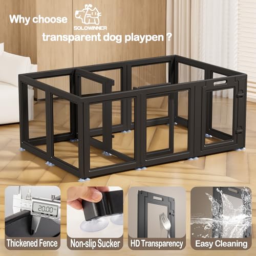 Clear Acrylic Dog Playpen Transparent Dog Playpen Indoor (Black / 30"H)