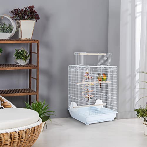 Open Play Top Travel Bird Cage for Conure Sun Parakeet Green Cheek Conure Lovebird Budgie Finch Canary (White)