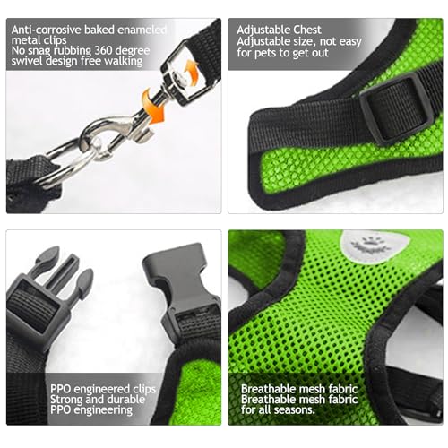 Green Cat Harness and Leash Set (green / XL：(Neck:14.56" chest:18.11"-24.01"))