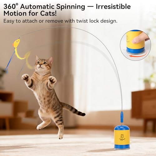 Interactive Automatic Cat Teaser Wand Toy with Strong Suction Cup (Blue)
