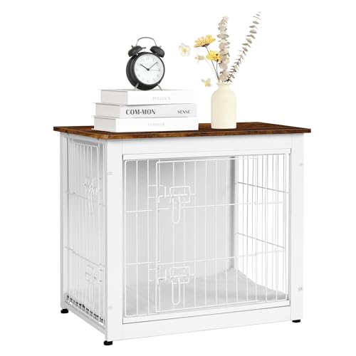 27" Dog Crate Furniture (White+Rustic Brown / 27.2"L x 20.1"W x 23.6"H)