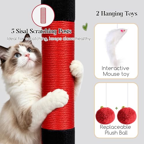 52in Gothic Cat Tree for Indoor Cats (Black Red / L)