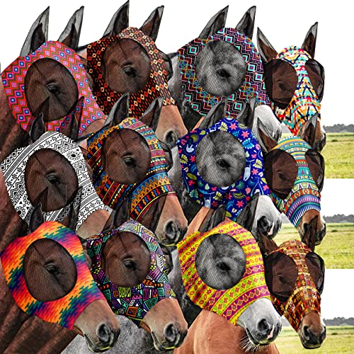 12 Pieces Horse Fly Mask Bulk (Geometric Patterns / Large)