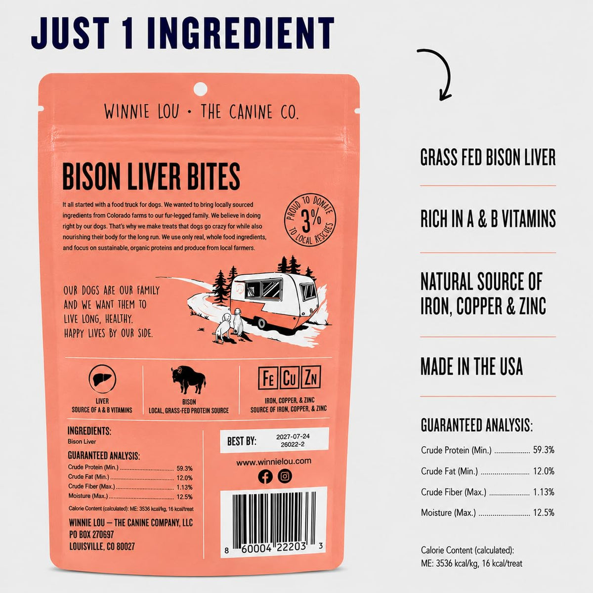 Winnie Lou Bison Liver Bites Dog Treats (2.5 Ounce (Pack of 2))