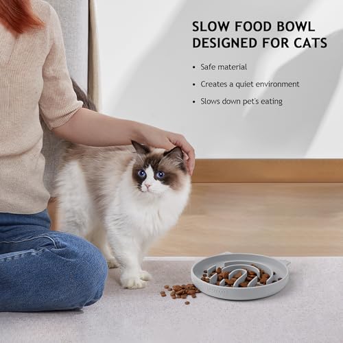 Slow Feeder Cat Bowl Silicone Pet Puzzle Feeder for Slow Eating (Gray / 1 Cup)