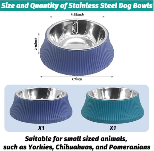 2PCS Stainless Steel Dog Bowls Set Removable no tip Puppy Food and Water Feeder Bowl Basic Metal Small Dog Bowls for Dogs Cats Rabbit Guinea Pigs Ferret (2 PCS / Roman Column (Blue, Green))