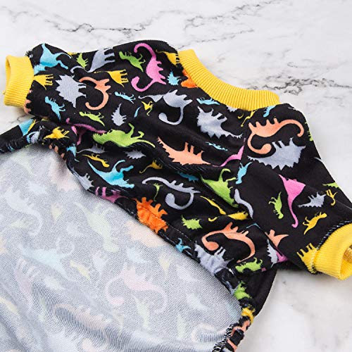 Dog Halloween Pajamas Puppy Onesies Small Dogs Soft Pjs Coat Cat Apparel Comfy Pet Christmas Clothes Outfit Doggie Bodysuit (Large / Black Dino)