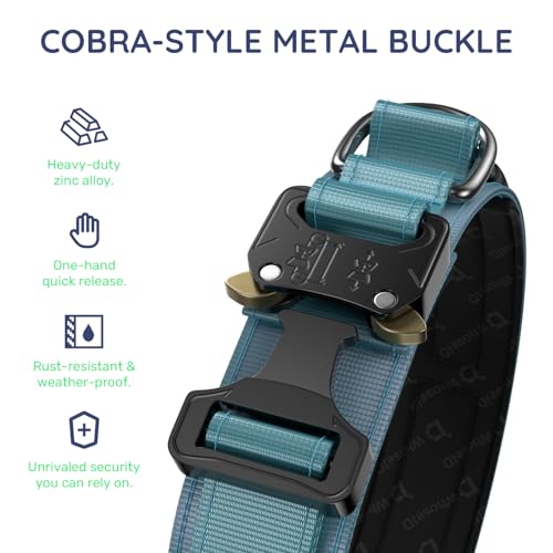 Personalized Tactical Dog Collar with Custom Photo Name for Large Dogs (Blue / L: Fits Neck 17.5"-21.5")