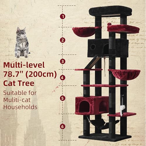 Tall Cat Tree Tower for for Multiple Cats (78.7 inch / Black and red)