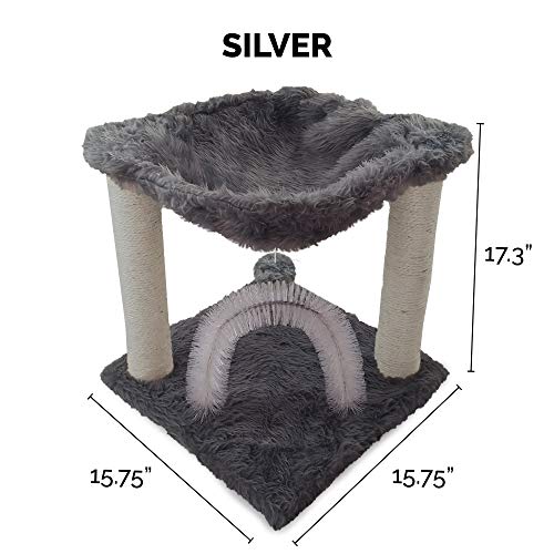 15.75" Tall Playground for Indoor Cats (Cat Tower / Plush Hammock Playground (Gray))