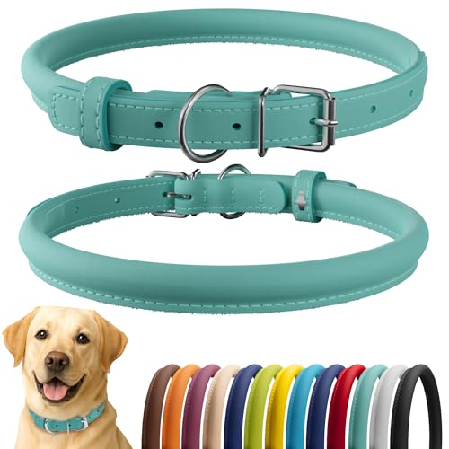 Tangle Free Rolled Leather Dog Collar (Mint Green / XXL)