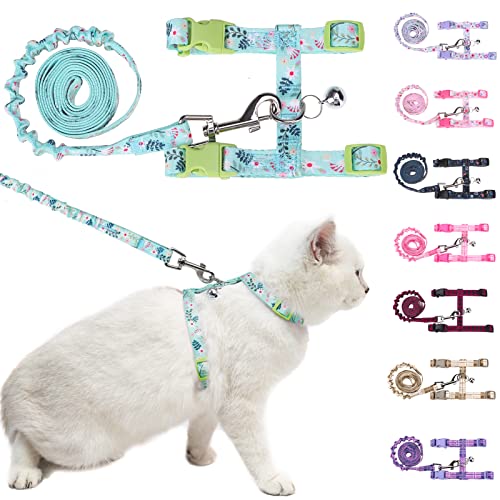 Cat Harness and Leash Set (Small(Chest: 10"-15") / Green Flower)