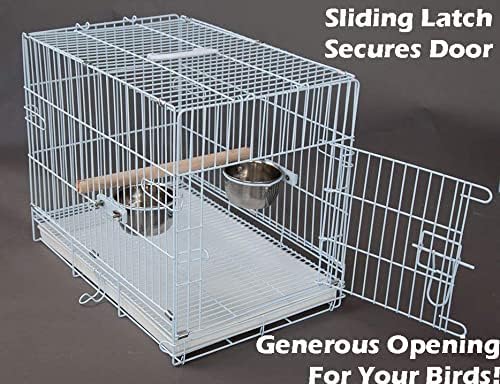 Durable Easy Portable Metal Travel or Veterinary Collapsable Parrot Bird Carrier Bite (White)