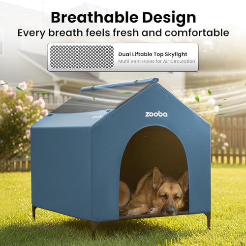 42" 2-in-1 Dog House for Medium Dogs, Elevted Dog House Outdoor/Indoor, Puppy Shelter Outside,Water Resistant 600D PVC and Durable 2x1 Textilene Raised Dog Bed(Blue) (X-Large: 42inch)