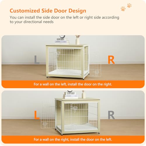 32.5" Dog Crate Furniture with Cushion (White Oak / 32.5"L x 21.9"W x 25.6"H)