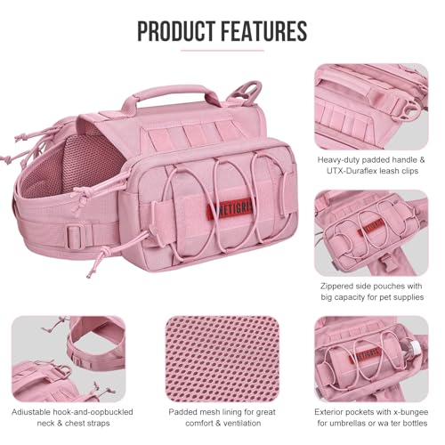 Dog Backpack for Medium & Large Dogs (Pink / Large)