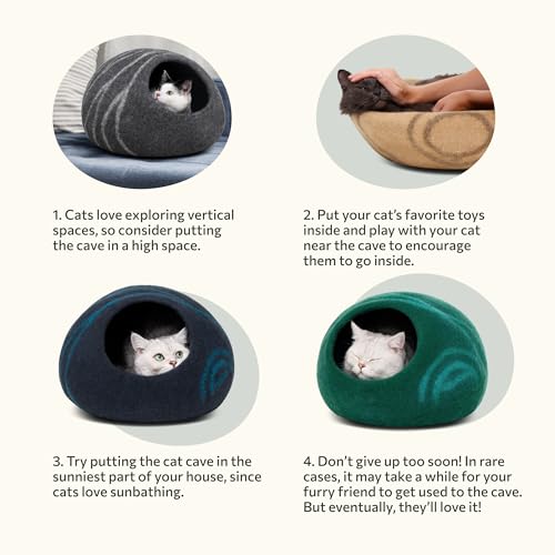 Cat Cave Merino Wool Bed for Indoor Cats (Aquamarine / Large)