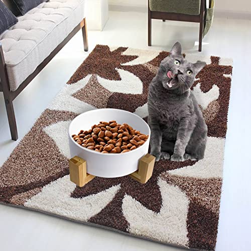 Ceramic Dog Cat Bowl with Wood Stand (【1Pcs White】)