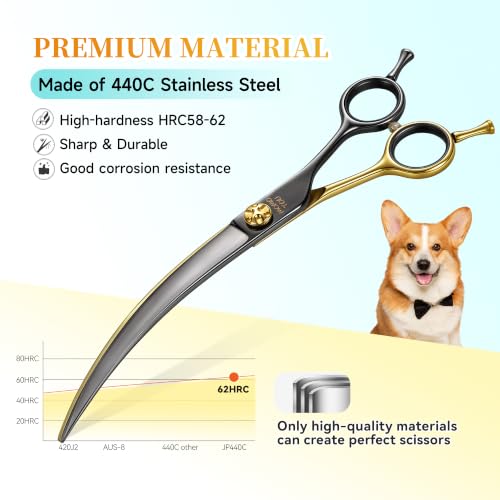 45° Super Curved Dog Grooming Scissors 7.5" CNC 440C Blades (Black&gold)