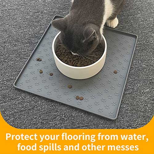 Grey Pet Placemat for Dog and Cat (11.8"L x 11.8"W / Grey)