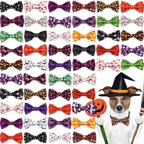 50 Pcs Halloween Dog Bow Ties Bulk (Halloween)