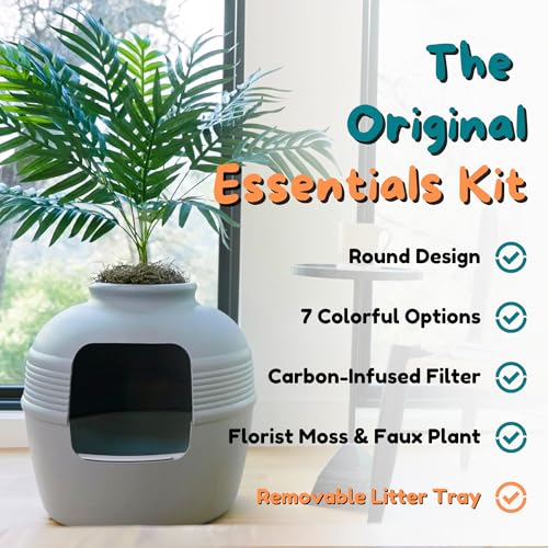 Original Hidden Litter Box Planter (Palm Plant / Essentials Kit / Pebble Gray)