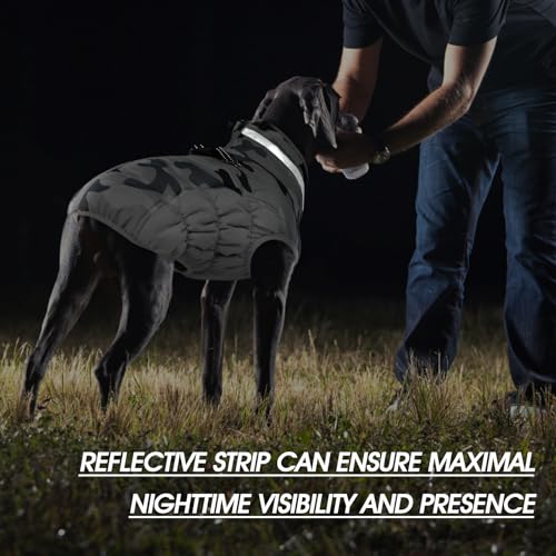 Dog Cold Weather Coats Reflective Dog Warm Jacket with Harness (Grey Camo / M(chest:21in))