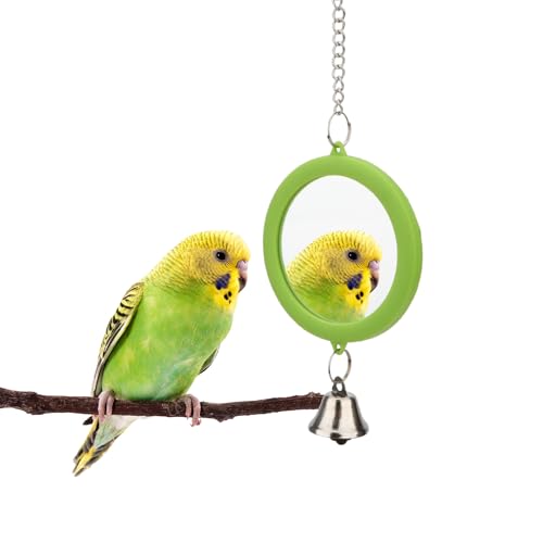 Bird Mirror Toy with Bell Interactive Parrot Hanging Mirror (GREEN)