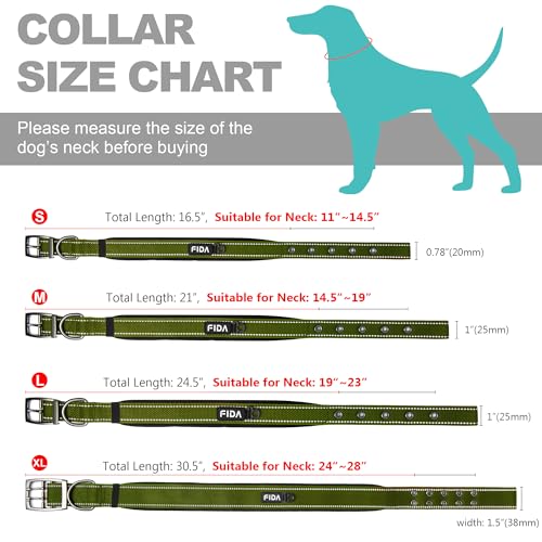 Padded Dog Collar for Small Dogs with Metal Belt Buckle (Small(11”-14.5“) / Military Green)