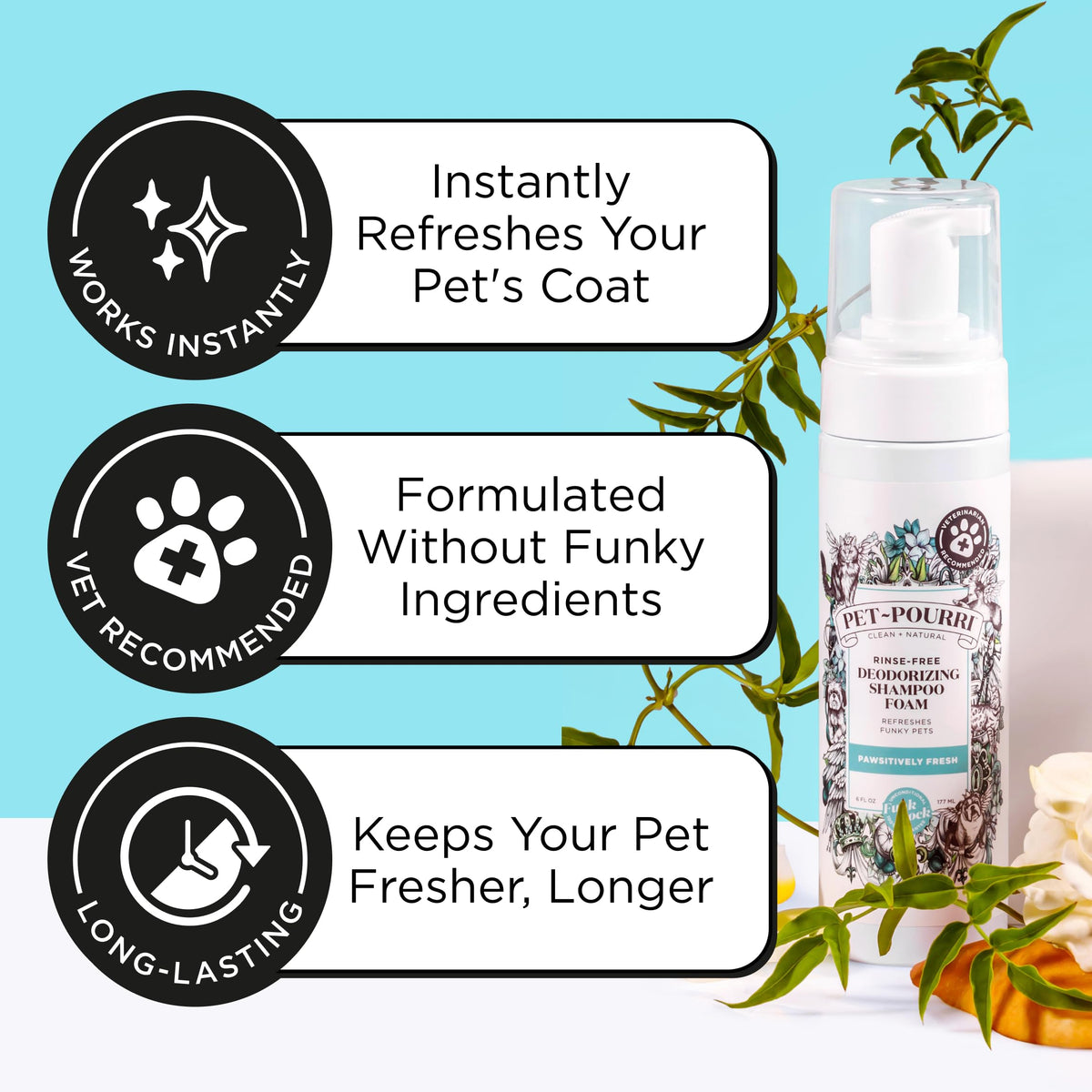 Rinse Free Deodorizing Dry Shampoo for Dogs & Cats (6 ounces)