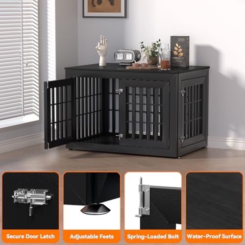 42" Heavy Duty Dog Crate Furniture for Large (42.1"L x 28.7"W x 28.5"H / Black)