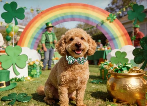St. Patrick Dog Collars with Bow tie (G&P Clover / Medium (Pack of 1))
