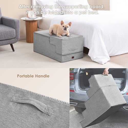 Dog Stairs for Bed 22.5"H (Light Grey / Extra Wide 17.7" x 35" x 22.5")