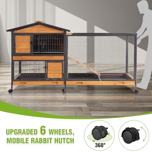 2 Story Rabbit Hutch Indoor Bunny Cage Large Rabbit Cage Outdoor with Chew