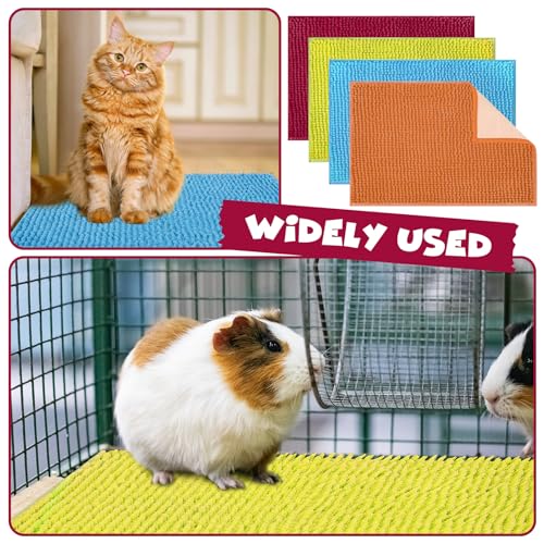 8 Pcs 16x12'' Guinea Pig Cage Liner Washable Rabbit Fleece Mat (Champagne, Lake Blue, Dark Purple, Grass Green / 16x12'')