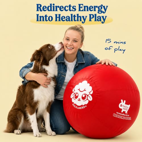 22" Herding Ball for Dogs Tetherball Set Outside (Cherry - 22" Tether Ball / Tether)