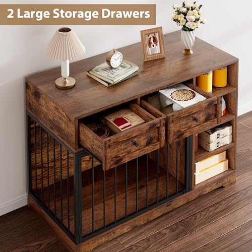47" Medium Dog Crate Furniture with Storage (Vintage Brown / 47.2"L x 23.6"W x 33.5"H)